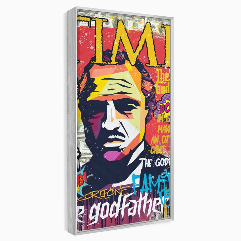 Tablou canvas cu tablou canvas portret mafiot stil pop art, in rama de aluminiu argintiu